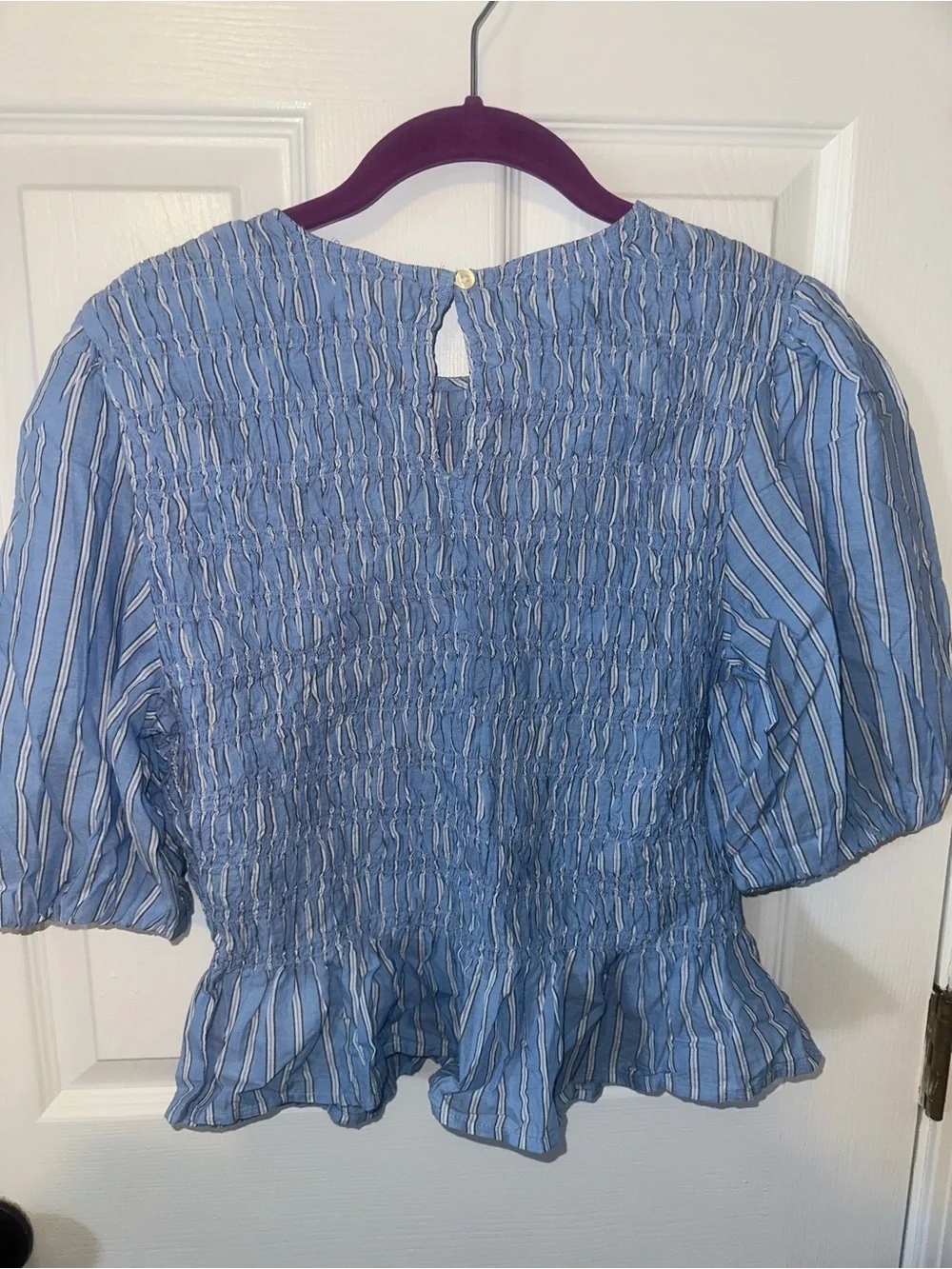 Old Navy Blue & White Smocked Peplum Blouse
